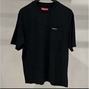 supreme black mens tshirt 100% cortton supreme logo front pocket